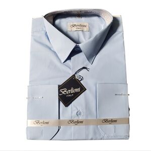 Berlioni Italy Men's Premium Classic French Convertible Cuff Solid Dress Shirt